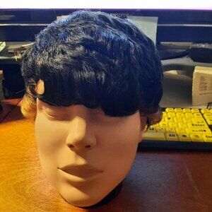 NEW ! 10x8 Men 100% Human Luxury Hair Curly Wig Black